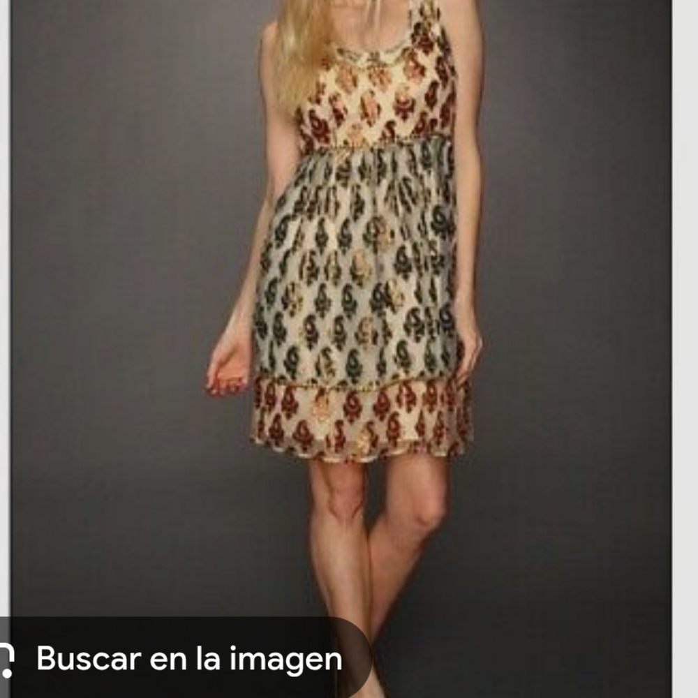 Free People Cream and Brown Sleeveless Sundress